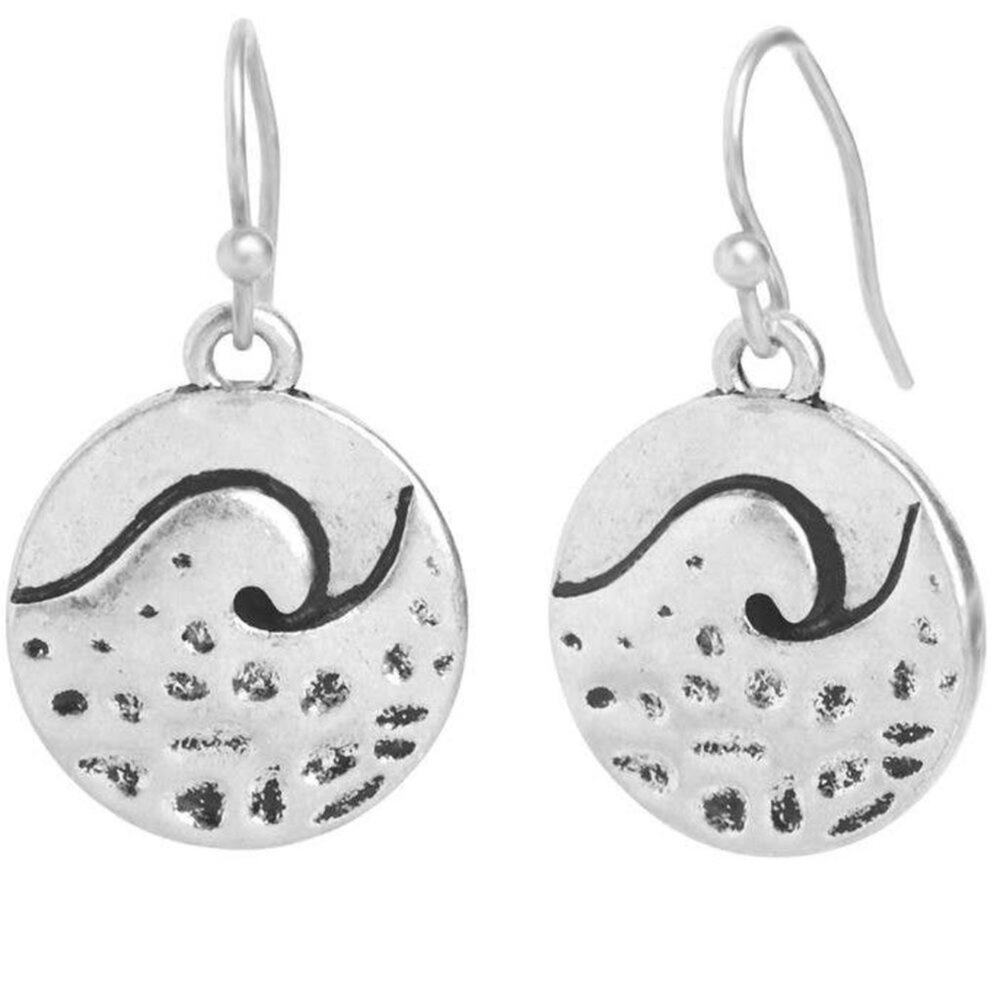 Circle Wave Dangle Earrings - Silver